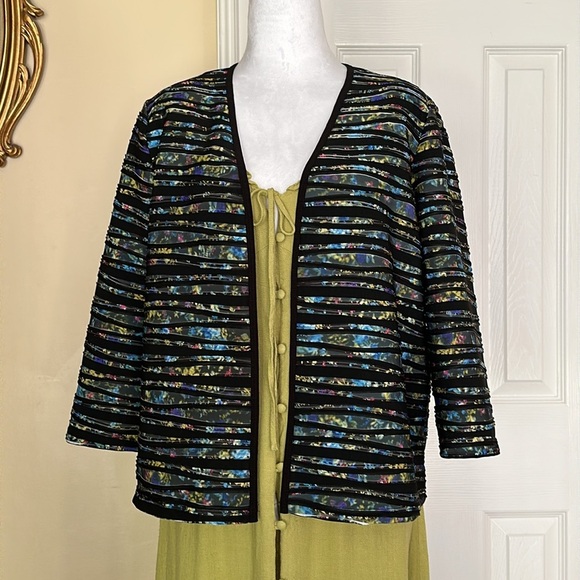CLARA SUNWOO Abstract Open Front Bolero Textured Jacket Multicolor 3/4 Sleeve - Picture 1 of 9